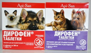 טבליות דירופן לטיפול בתולעים של חתולים וכלבים