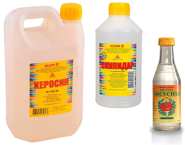 מיכל נפט, בקבוקי טרפנטין וחומצה אצטית