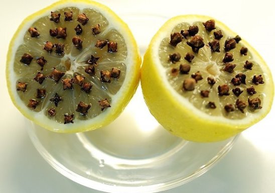 שני חצאי לימון עם גבעולי ציפורן